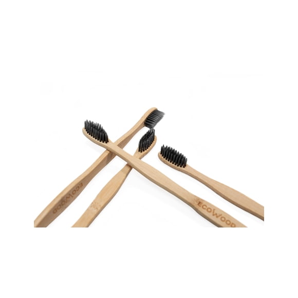 Kit 4 Cepillos de Dientes Ecowood de Bambú Biodegradable con Cerdas Carbón Activado