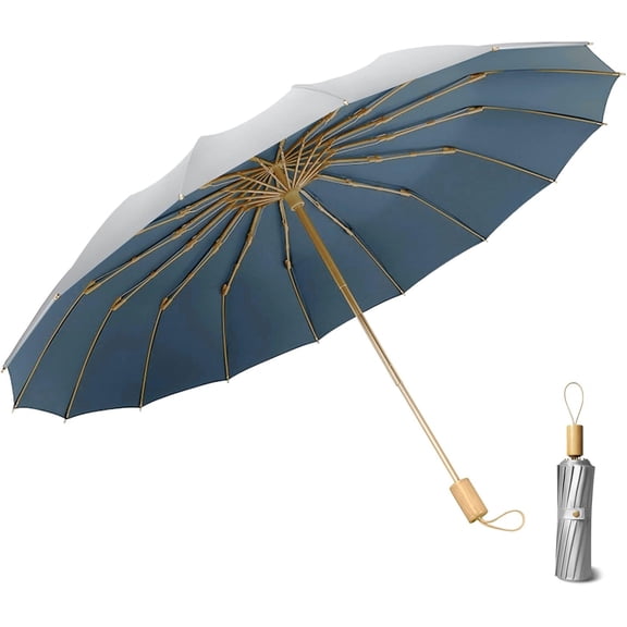 Sombrilla Plegable Compacta UPF 50+ - Protección Solar Y Lluvia, 16 Varillas De Fibra De Vidrio, Resistente Al Viento, Ideal Para Viaje Y Golf