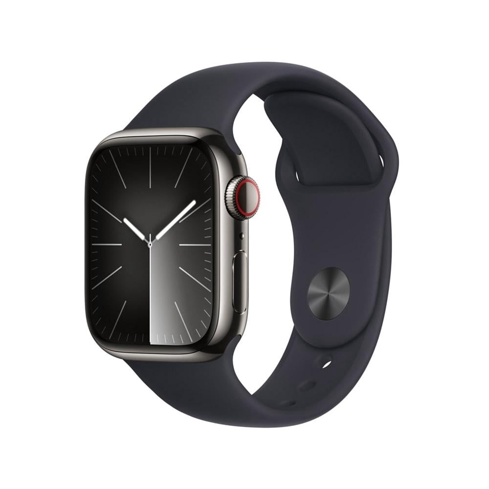 Smartwatch Apple Series 9 (GPS + Cellular) Caja de acero inoxidable Gris 41MM correa deportiva Negro talla S/M