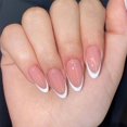 thumbnail image 4 of Uñas postizas, uñas postizas, regalos para mujeres, tamaño mediano, diseño minimalista, uñas francesas con brillo en polvo, uñas modernas, desmontables y usables, parche para uñas 24PSC, 4 of 5