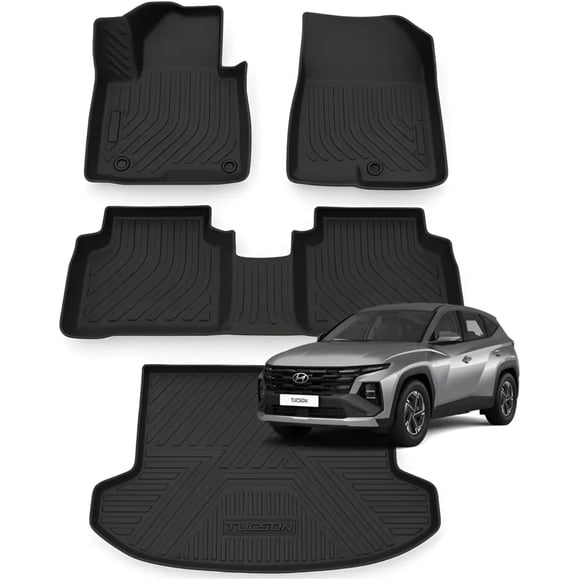 RHINO Tapetes Premium de Uso Rudo para Hyundai Tucson | Juego Completo con Tapete de Cajuela | PVC Antiderrapante | Ajuste Exacto Tipo OEM | Protección Contra Lodo, Arena y Derrames | Negro