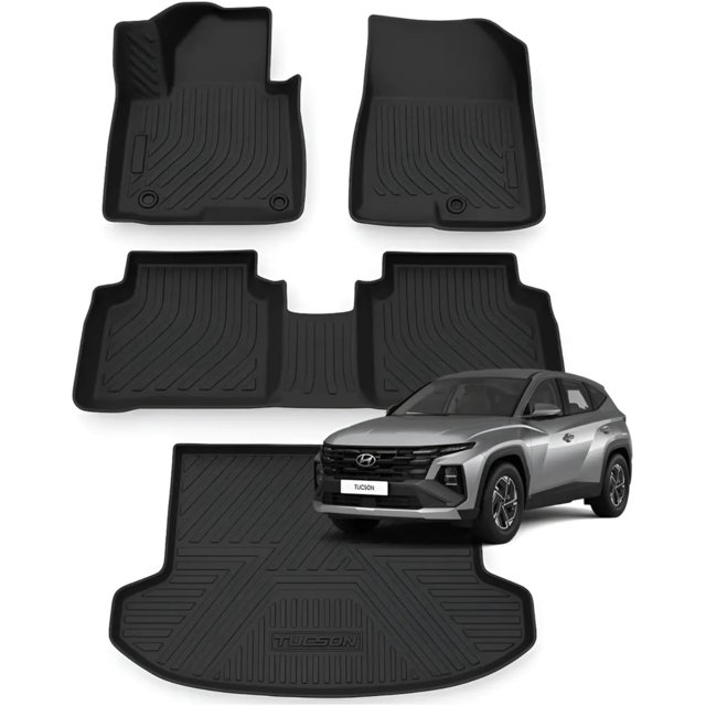 RHINO Tapetes Premium de Uso Rudo para Hyundai Tucson | Juego Completo con Tapete de Cajuela | PVC Antiderrapante | Ajuste Exacto Tipo OEM | Protección Contra Lodo, Arena y Derrames | Negro