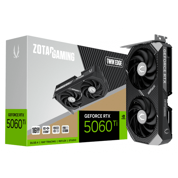 Tarjeta de Video ZOTAC GAMING GeForce RTX 5060 Ti Twin Edge OC 16GB GDDR7 ZT-B50620H-10M 2 Fan DLSS 4 PCI Express 5.0 IA