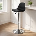 thumbnail image 3 of Sillas para Bar y Barra de Cocina con Respaldo y Reposapies de Altura Ajustable Banco Taburete Giratorio con Asiento Acolchado de Diseño Moderno Set 3 Piezas Negro, 3 of 7