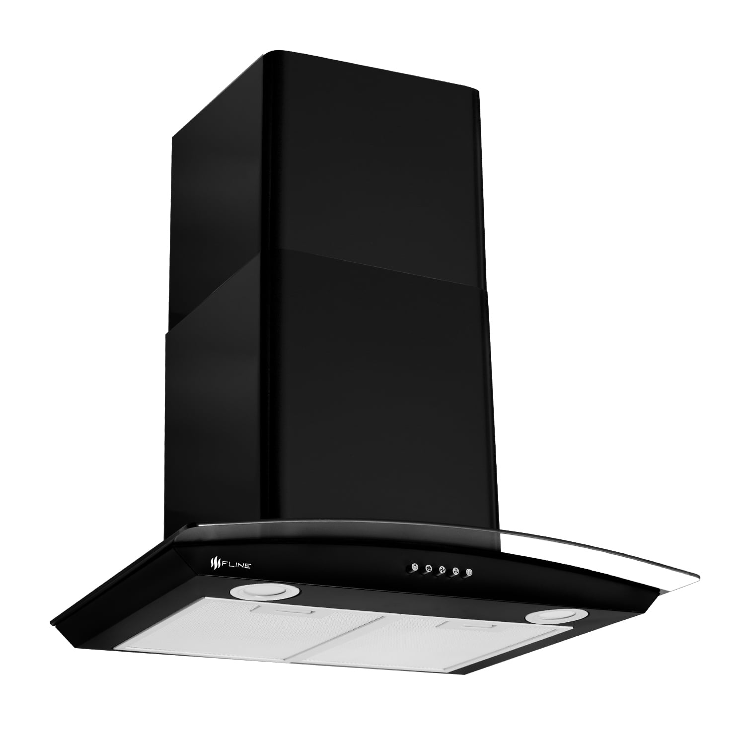 FLINE | Campana de cocina 60 cm | Negro Matte | DE PARED | Cristal Curvo | Controles de boton |extractora | 3 velocidades | Aalborg 60