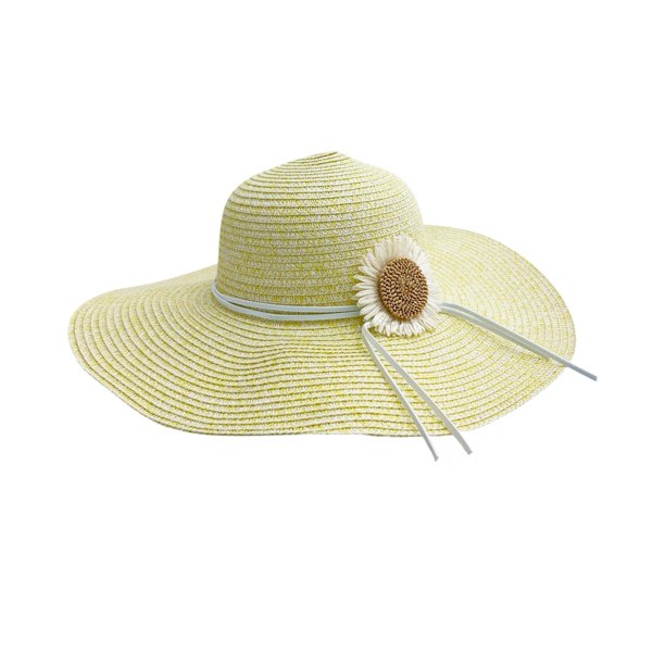 Sombrero de Playa de Ala Ancha para Mujer Margarita 42 cm amarillo Unitalla