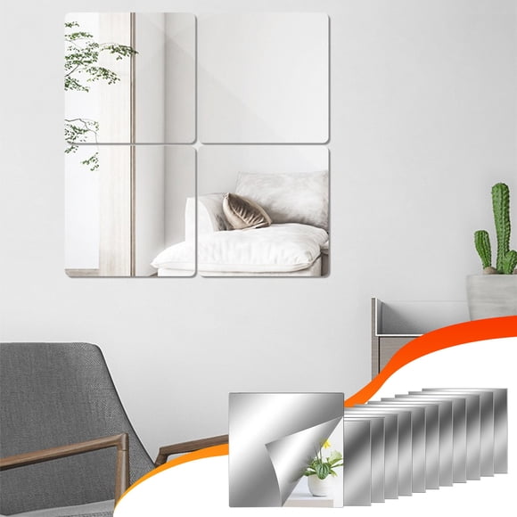 Paquete de 12 láminas de espejo acrílico flexible de 15 x 15 cm | Azulejos de espejo autoadhesivos y recortables | Pegatinas de pared de plástico irrompibles para decoración del hogar