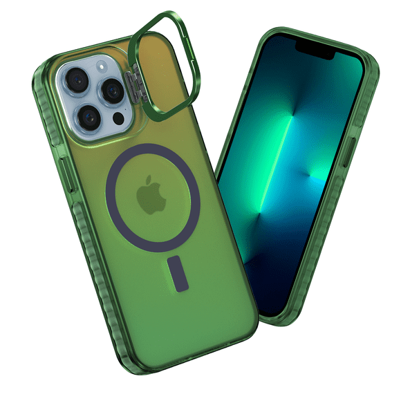 Funda Case Carcasa Tornasol Color Verde Con Soporte Premium Para iPhone 13 PRO Compatible Con Magsafe