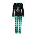 thumbnail image 2 of Pijamas navideños familiares a juego: camisetas de manga larga con cuello redondo y estampado de letras y hojas, y pantalones a cuadros., 2 of 10