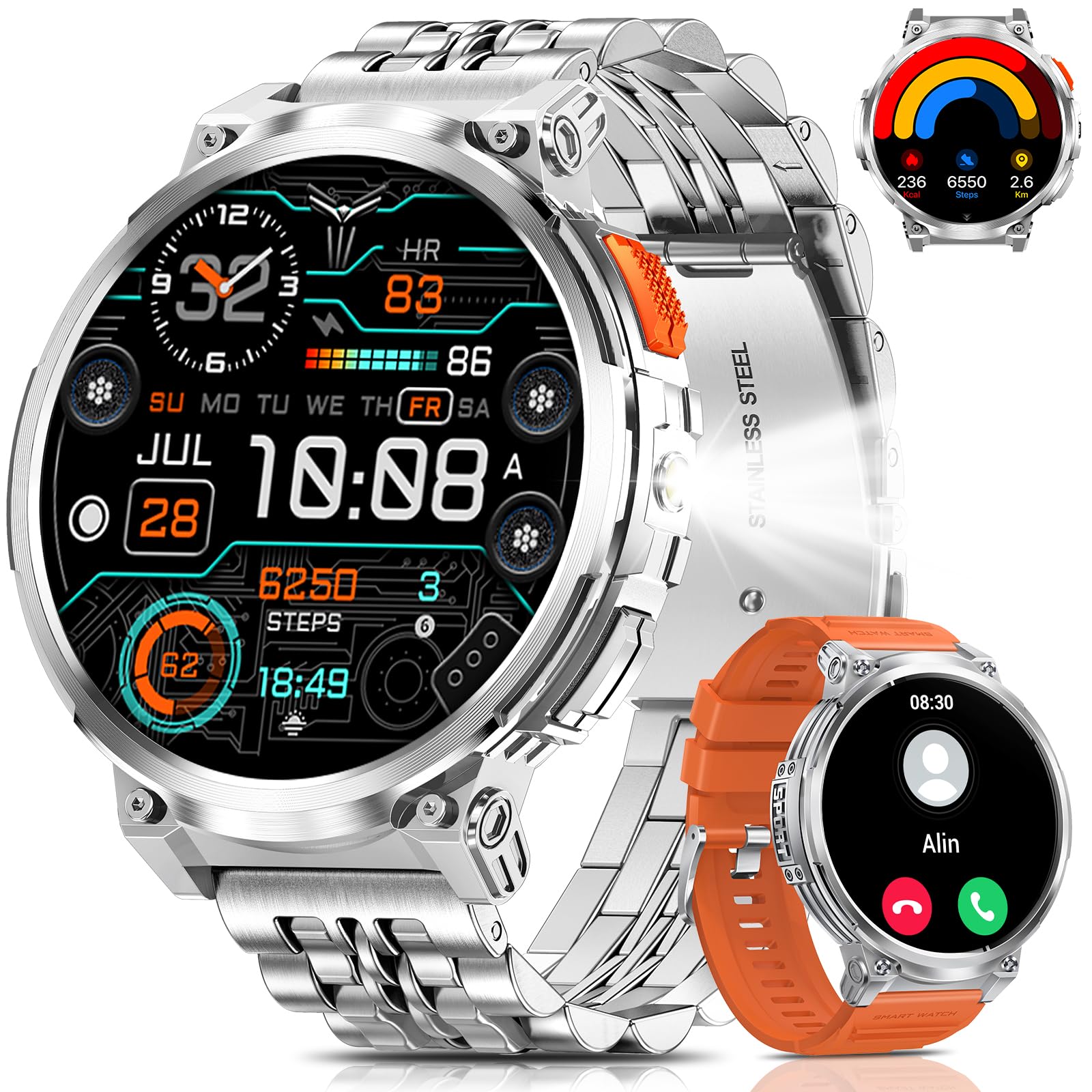 Reloj inteligente PODOEIL con pantalla grande de 1,85 pulgadas con linterna de 730 mAh