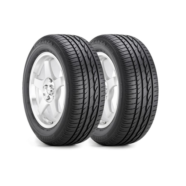 kit 4 llantas bridgestone 185/60r15 84h turanza er300 bridgestone turanza er300 conjunto de cuatro llantas 185/60R15 84H Turanza ER300 en vista 3/4 frontal, dibujo direccional con canales en V y hombros ranurados, flancos con marca Bridgestone legible, montadas en rines plateados sobre fondo blanco, adecuada para autos compactos y sedanes urbanos.