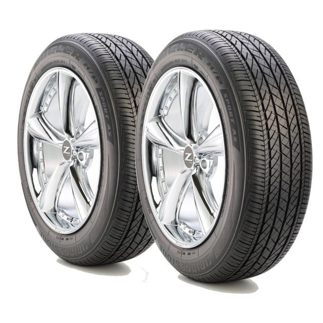 paquete de 2 llantas 225/60 r18 100v bridgestone dueler h/p sport Dos llantas Bridgestone frontales con ligera inclinación sobre fondo claro, montadas en rines cromados (rines no incluidos), dibujo de banda asimétrico con ranuras para evacuación de agua y flanco marcado 225/60 R18 100V. Diseñadas para conducción confortable y buen agarre en superficies secas y mojadas; a menudo usadas como reemplazo para sedanes y SUVs compactos.