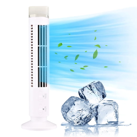 Ventilador de torre, ventilador sin aspas, acondicionador vertical: ventilador de torre LED blanco con luz, diseño de torre miniatura
