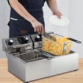 thumbnail image 4 of 6/10/12L Commercial Electric Profundo Fryer cm de Profundidadual Tank w/Basket & Lid Countertop Stainless Steel Profundo Fryer para Grande Tank French Fries Onion Rings, 4 of 6