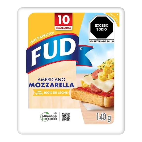 Queso mozzarella FUD rebanadas cuadradas 140 g