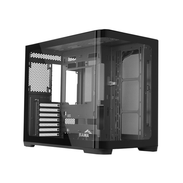 Caja de PC tipo Mid‑Tower SAMA V60E negra, USB‑C, vidrio templado curvo