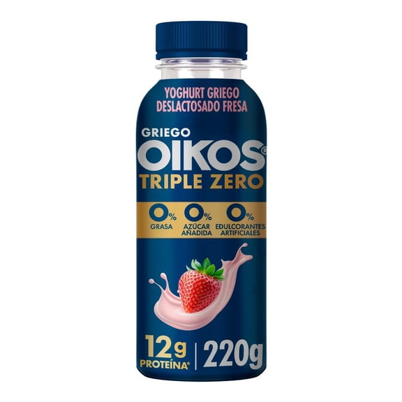 Yogurt Bebible Griego Oikos Triple Zero Sabor Fresa Sin Azúcar 12g de Proteína 220g