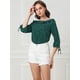thumbnail image 2 of Blusa de lunares Allegra K de verano con cuello con volantes Verde M, 2 of 6