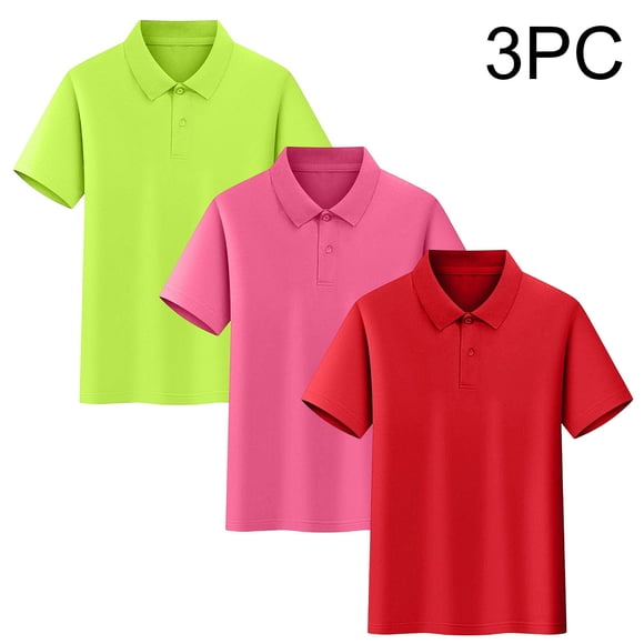 Conjunto de camisa de manga corta para niños y niñas, color liso, algodón suave, uniforme escolar, blusa deportiva, multicolor, 3 piezas, tallas de EE. UU. de 3 a 16 años.