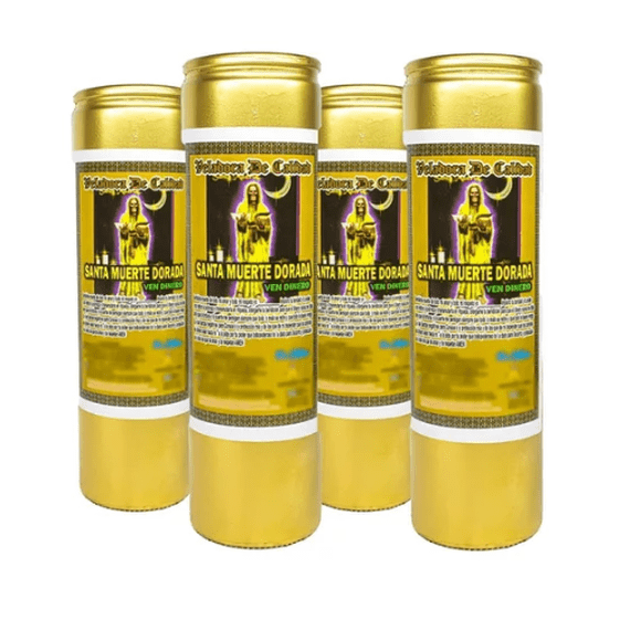 4 Veladoras De Santa Muerte Oro