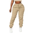 thumbnail image 4 of Amzcrzy Pantalones Cargo Mujer Color Liso Ligeros Senderismo Detalle Fruncido Cintura Elástica Cordón Cómodos Jogging Tallas S-2XL Marrón, 4 of 7