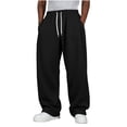 thumbnail image 1 of Amzcrzy Pantalones Deportivos Hombre Clásicos Color Liso Cintura Alta Elástica Cordón Pierna Recta Holgados Anchos Cómodos Con Bolsillos Tallas S-2XL Negro, 1 of 7