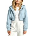 thumbnail image 1 of Sudadera con capucha y cremallera de manga larga de color liso para niñas, estilo casual y holgado, ideal para invierno, tallas 120-170., 1 of 5