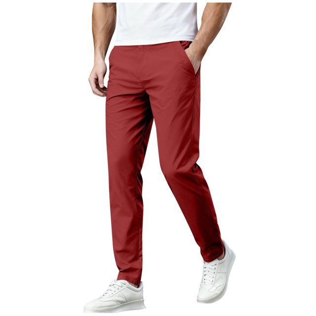 Amzcrzy Pantalones Clásicos Hombre Color Liso Cintura Elástica Cómodos Transpirables Elásticos Moda Informal Senderismo Pescar Correr Ejercicio Bolsillos Tallas S-3XL Rojo
