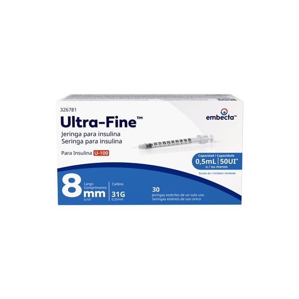 Jeringa Ultra Fine para insulina 0.5 ml 31G x 8 mm 30 pzas