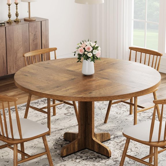Yeshouse Mesa de comedor redonda de 47inch para 4 personas, estilo rústico, tapa de madera y base estable, gris