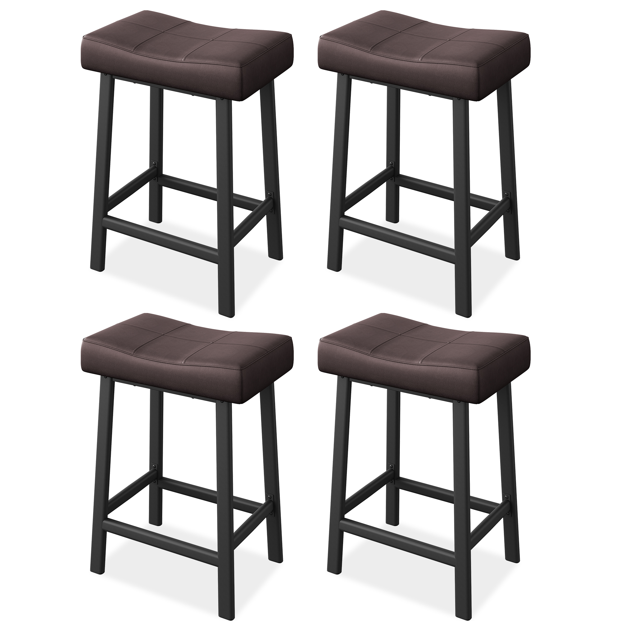 Taburetes de Bar Modernos de Cuero Sintético Gris - Juego de 4, Altura para Mostrador con Patas Blancas y Reposapiés