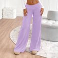 thumbnail image 4 of Amzcrzy Pantalones Palazzo Mujer Anchos Cintura Alta Cómodos Holgados Elegantes Casuales Verano Playa Ligeros Sin Costura Delantera Suaves Elásticos Con Bolsillos Tallas S-2XL Morado, 4 of 7
