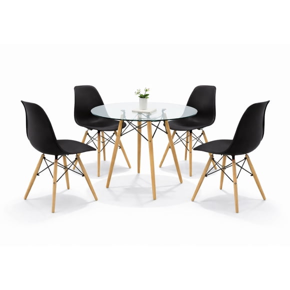 Set Comedor Oslo 4 Sillas Mesa Redonda 80cm Polipropileno Madera Mundo In  KITMESI0052
