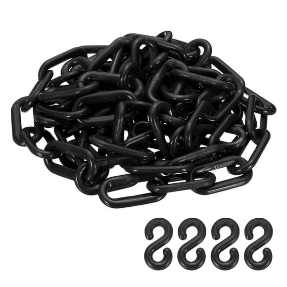Cadena de seguridad de plástico negra de 9.8 pies y 1" de diámetro con ganchos en S para control de multitudes