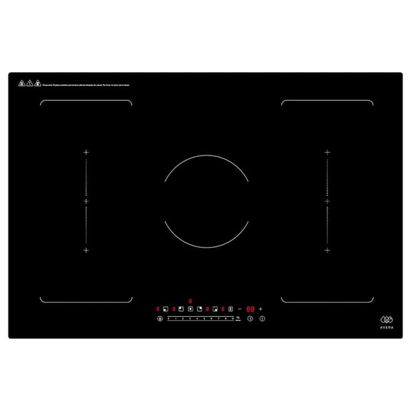 Parrilla de Inducción 5 quemadores 220V Vidrio Cerámico 2 Zonas Flex y Funcion Booster 7400 a 8000 W, 9 niveles de temperatura, Control táctil, Seguridad avanzada AVERA PIVF3