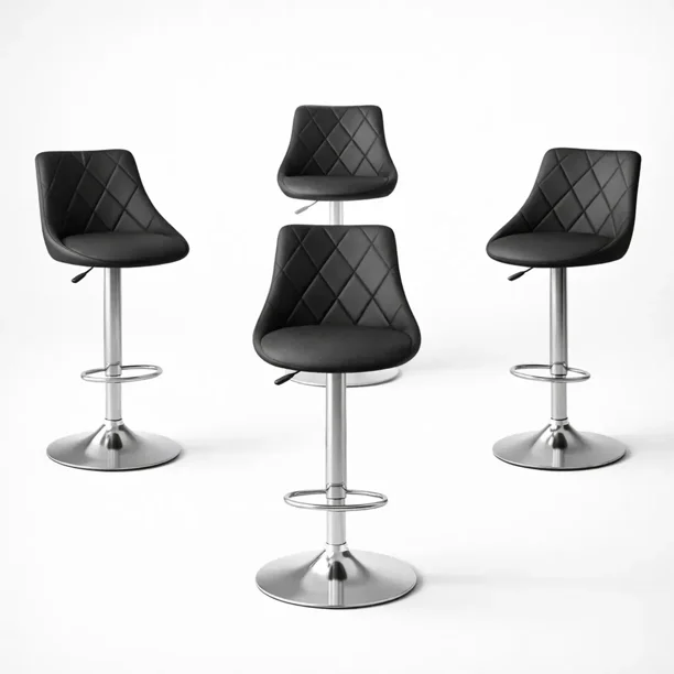 Sillas de Bar para Barra de Cocina con Respaldo y Reposapies de Altura Ajustable Bancos para Bar con Asiento Acolchado Diseño Elegante Set de 4 Piezas Negro