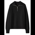 thumbnail image 2 of Suéter de Otoño para Mujer, de Larga, con Cremallera de 1/4, Sudadera Holgada de Punto Acanalado con Abertura. Negro M, 2 of 4
