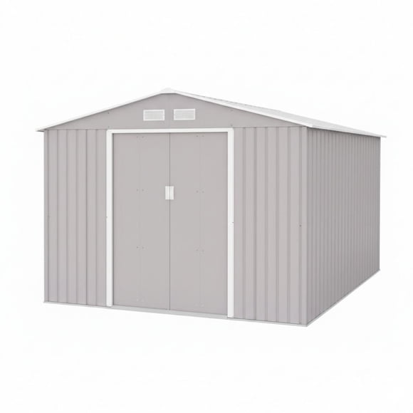 Cobertizo de Exterior para Jardín y Patio, Bodega de Almacenamiento de Acero Galvanizado, 277 x 195 x 203 cm, Midtown Concept Ultra, Gris