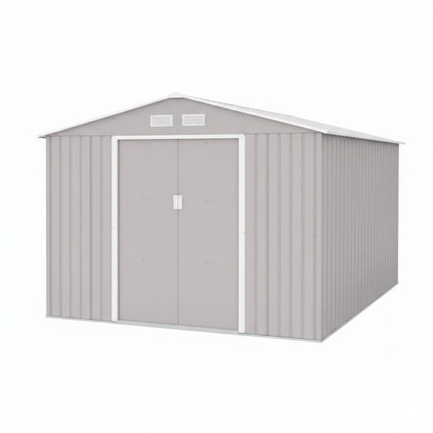 Cobertizo de Exterior para Jardín y Patio, Bodega de Almacenamiento de Acero Galvanizado, 277 x 195 x 203 cm, Midtown Concept Ultra, Gris
