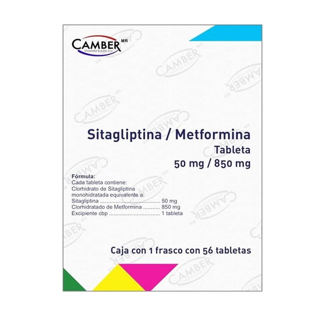 Sitagliptina / Metformina Camber 50 mg / 850 mg con 56 tabletas
