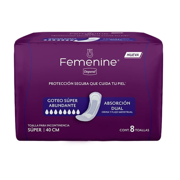 Toalla para Incontinencia Femenine Depend Super 8 piezas