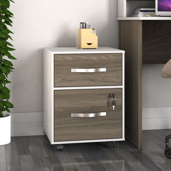Archivero Esencial 2 Cajones para tamaño carta, un cajón con Llave, 4 Ruedas, Tablero Laminado Texturizado Playcon
