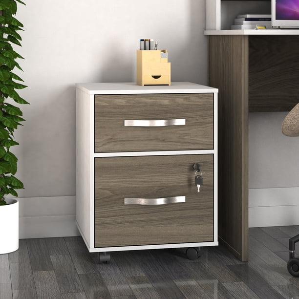Archivero Esencial 2 Cajones para tamaño carta, un cajón con Llave, 4 Ruedas, Tablero Laminado Texturizado Playcon