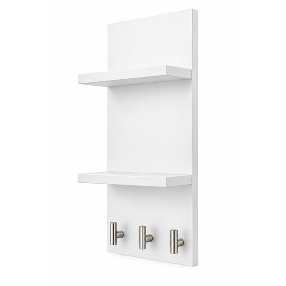 Perchero De Pared Moderno Con 2 Repisas Mdf Multiusos Blanco
