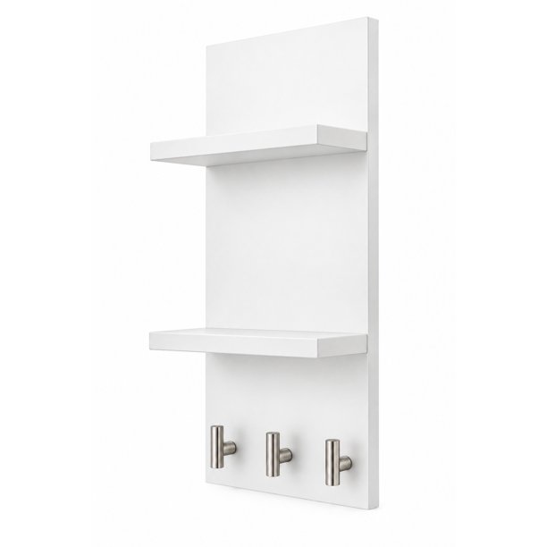 Perchero De Pared Moderno Con 2 Repisas Mdf Multiusos Blanco
