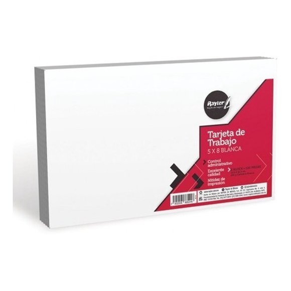 Tarjeta Bibliográfica De 5 X 8 Blanco C/100 Pzas (2 Piezas)
