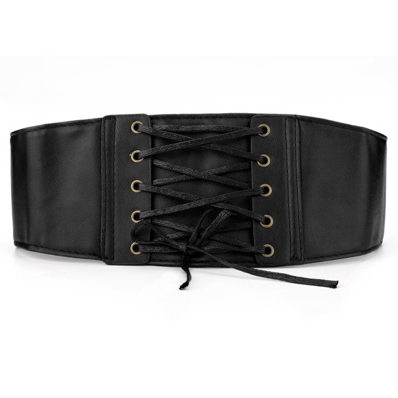 Cinturón Para Mujeres Botón De Cierre Corsé Elástico Banda Negro
