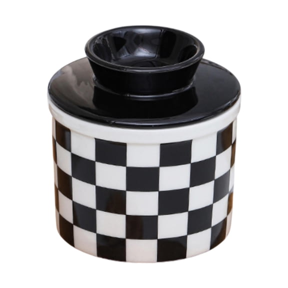 Tarro de mantequilla de porcelana elegante para cocina, portátil, con tapa para uso doméstico Cuadrícula cuadrada