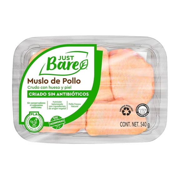 Muslo de Pollo Just Bare Crudo con Hueso y Piel 540 g