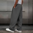 thumbnail image 4 of Amzcrzy Pantalones Deportivos Hombre Clásicos Color Liso Cintura Alta Elástica Cordón Pierna Recta Holgados Anchos Cómodos Con Bolsillos Tallas S-2XL Gris, 4 of 7